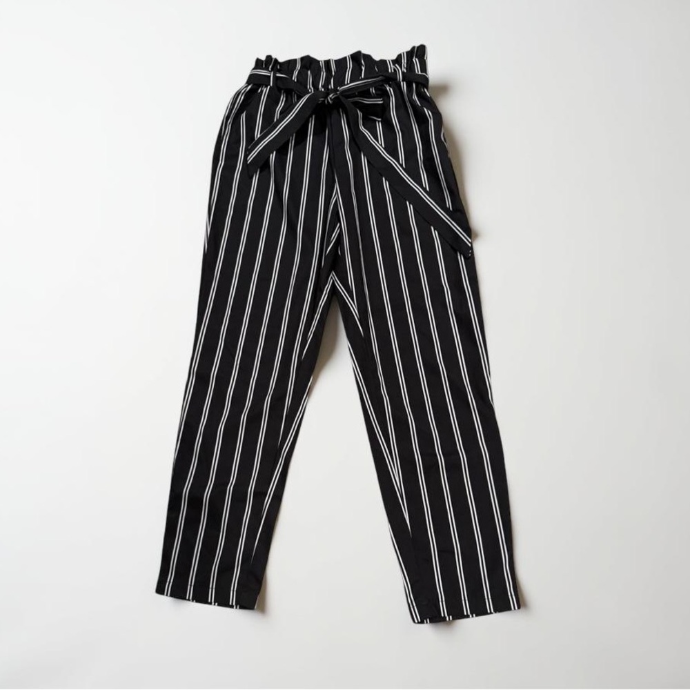Black and White Striped Women's Pants